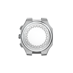 AV86 chronograph watch case back with sapphire crystal, stainless steel construction, and engraved decorative ring pattern