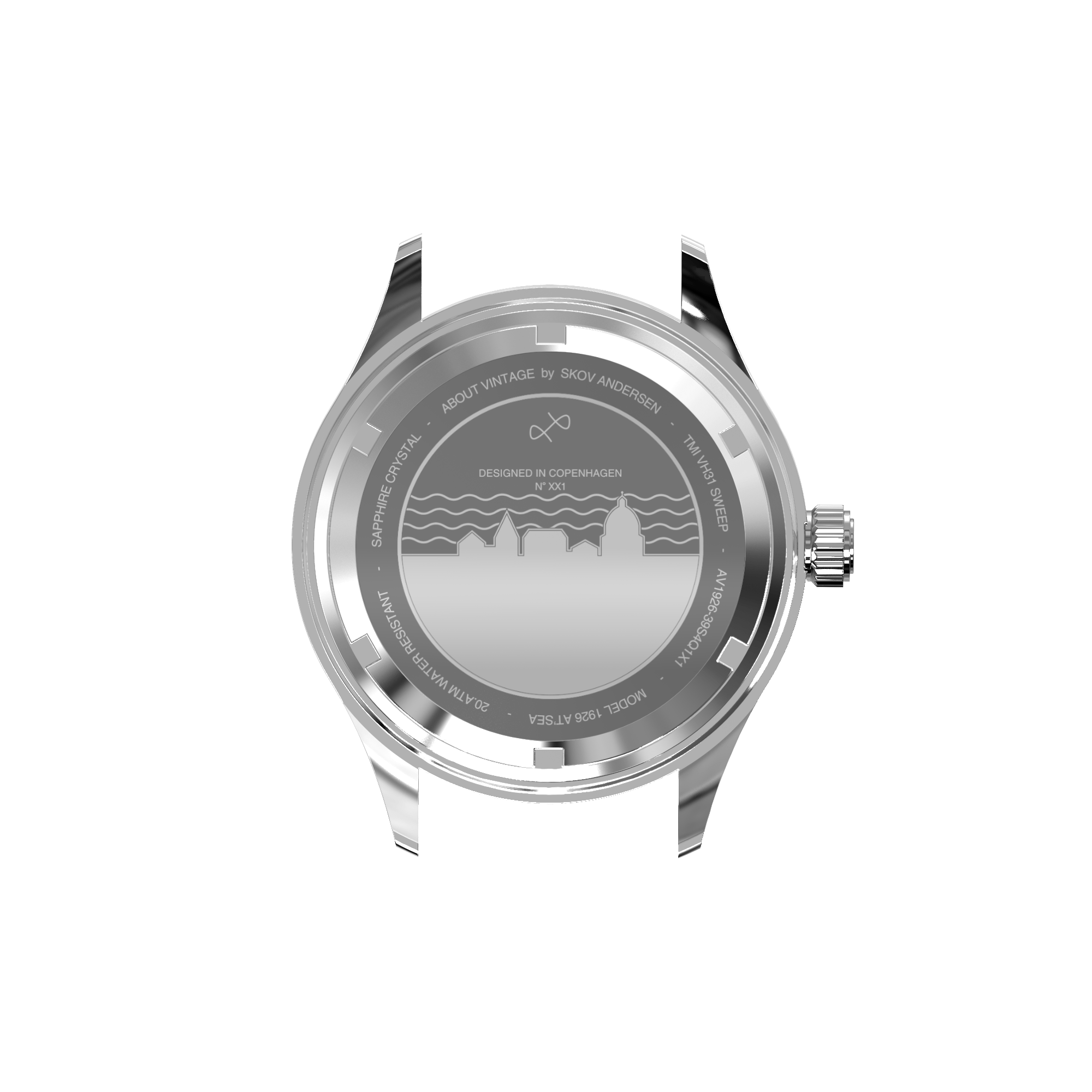 1926 At'sea, Green Turtle Vintage – AV86 제작 39mm 스테인리스 스틸 케이스, 코펜하겐 스카이라인이 각인된 케이스 백 및 Sapphire Crystal