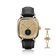 1954 Amalfi Mechanical by AV86 features a vintage-inspired mechanical watch with a square gold case, black leather strap, and small seconds dial.