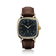 1954 Amalfi Mechanical by AV86, vintage-inspired mechanical watch with square gold case, black dial, and brown leather strap