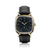 1954 Amalfi Mechanical by AV86 features a vintage-inspired mechanical watch with gold case, black dial, and black leather strap.
