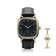 1954 Amalfi Mechanical by AV86, vintage-inspired dress watch with gold case, black dial, sapphire crystal, and leather strap.