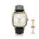 1954 Amalfi Mechanical by AV86 luxury dress watch with polished gold cushion case, off-white dial, small seconds, leather strap, deployant clasp