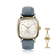 1954 Amalfi Mechanical by AV86 luxury dress watch with polished gold cushion case, off-white dial, small seconds, leather strap, deployant clasp