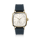 1954 Amalfi Mechanical by AV86 luxury dress watch with polished gold cushion case, off-white dial, small seconds, textured blue rubber strap