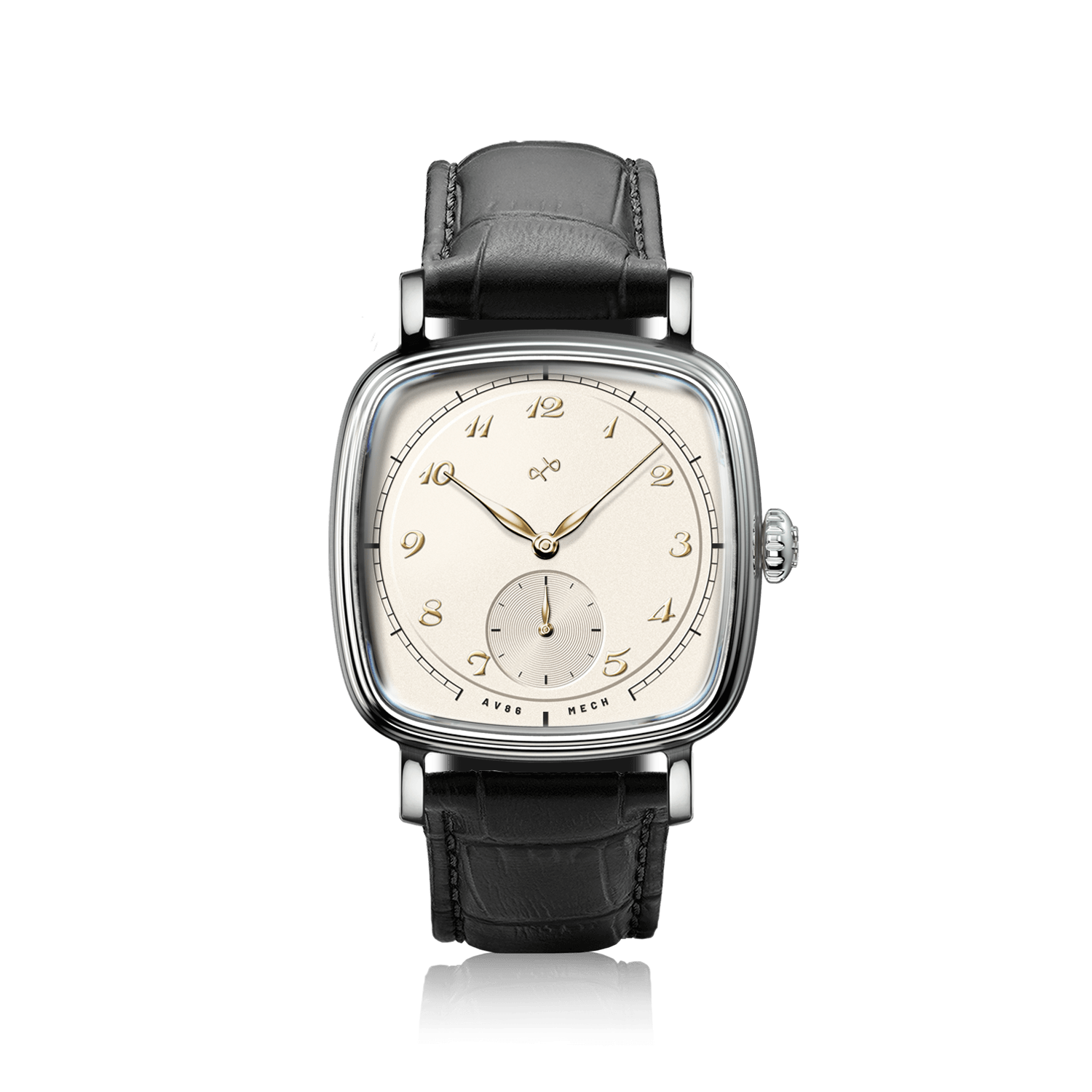 1954 Amalfi Mechanical, Steel / Off White wristwatch by AV86 with vintage cream dial and black leather strap