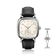 1954 Amalfi Mechanical, Steel / Off White by AV86 with polished steel case, off white dial, and black leather strap clasp detail.