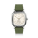 1954 Amalfi Mechanical, Steel / Off White by AV86 featuring a vintage-inspired dial and green textured silicone strap with Danish design flair.