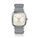 1954 Amalfi Mechanical, Steel / Off White by AV86 with a square steel case, off-white dial, and woven gray fabric strap.