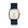 1954 Amalfi Mechanical, Steel / Off White watch by AV86 with vintage-inspired dial and blue textured strap, showcasing Danish design.
