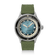 1956 Marine Automatic, Steel / Blue Fade with a blue fade dial, stainless steel case, rotating bezel, and green textured rubber strap by AV86
