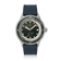 1956 Marine Automatic, Steel / Green by AV86, a vintage-inspired luxury timepiece with a green dial and blue textured strap.