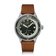 1956 Marine Automatic, Steel / Green wristwatch by AV86 with green dial, date window, and brown leather strap in Danish design style.