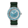 1956 Marine by AV86 vintage-inspired diver watch with sapphire crystal, compass bezel, light blue dial, and textured fabric strap
