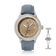 1956 Marine Automatic, Steel / Sand with a sand dial, stainless steel case, blue leather strap, and date window by AV86.