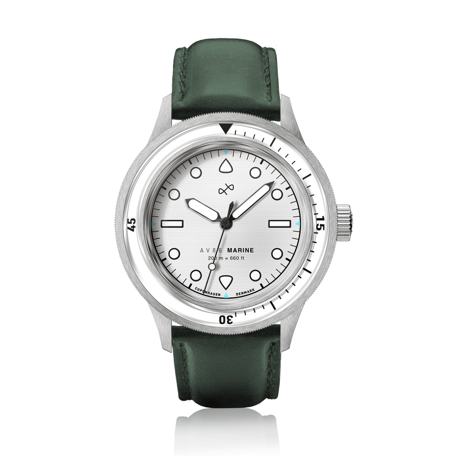 1956 Marine by AV86 vintage-inspired diver with sapphire crystal, unidirectional bezel, and leather strap luxury timepiece