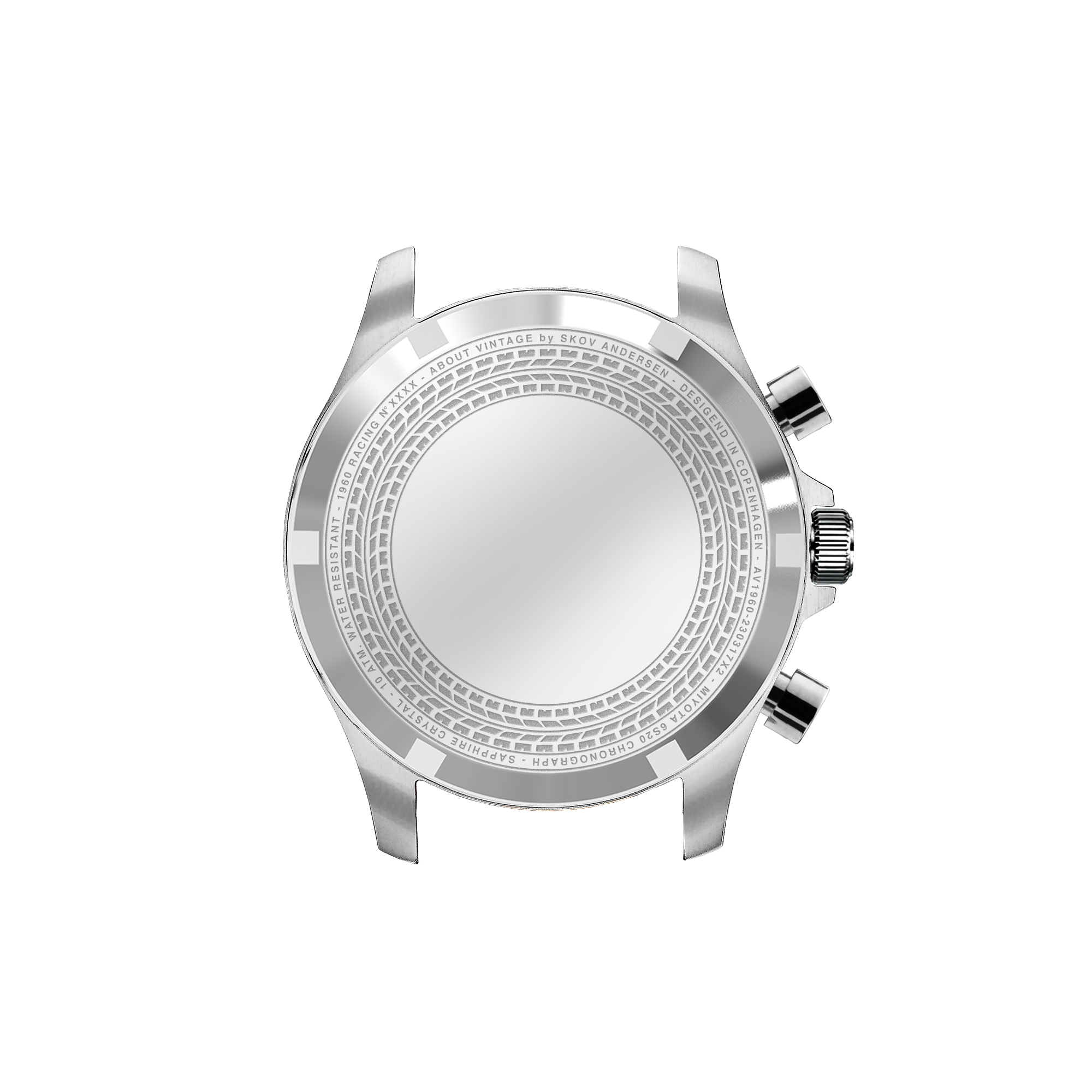 VB Kong Hans Eg, Limited Edition / Forudbestilling by AV86 chronograph case back with engraved detailing and polished finish