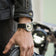 1968 Mechanical (Hand-Wound) by AV86 vintage-inspired dress watch with sapphire crystal and black leather strap worn with leather jacket
