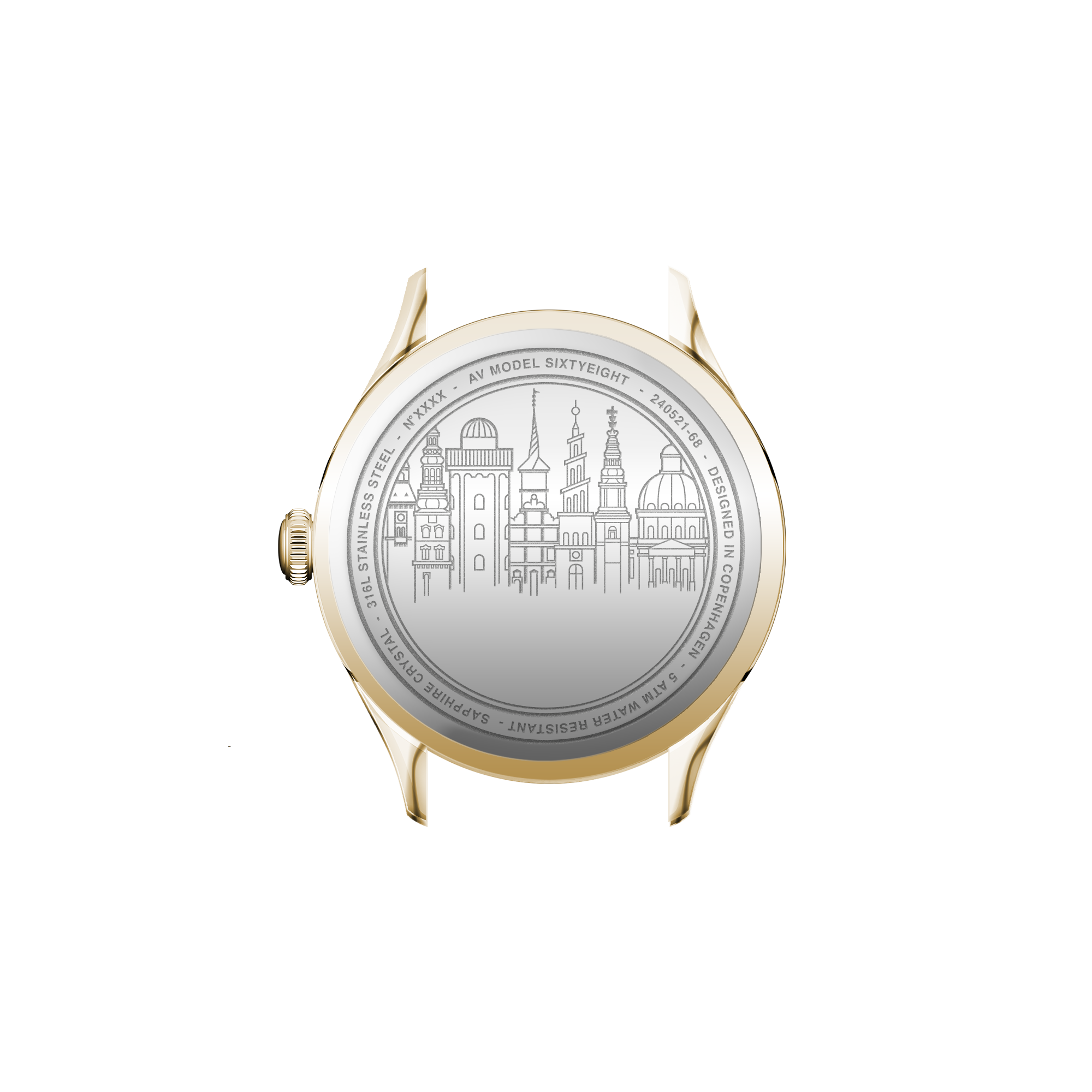 VB Kong Hans Eg, Limited Edition by AV86 with engraved Copenhagen skyline on stainless steel case back, sapphire crystal, 5 ATM water resistance