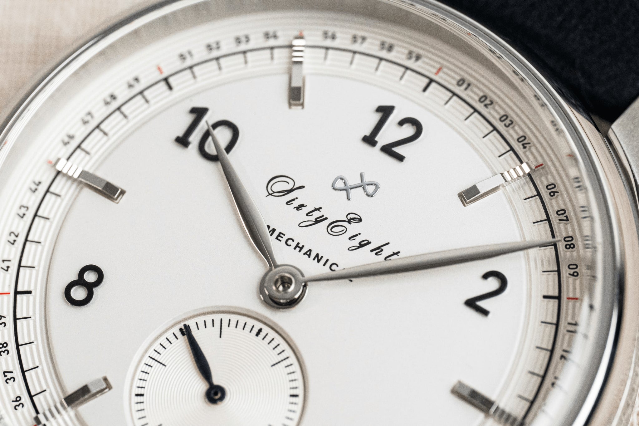1968 Mechanical by AV86 vintage-inspired automatic watch with sapphire crystal, detailed white dial, and black leather strap