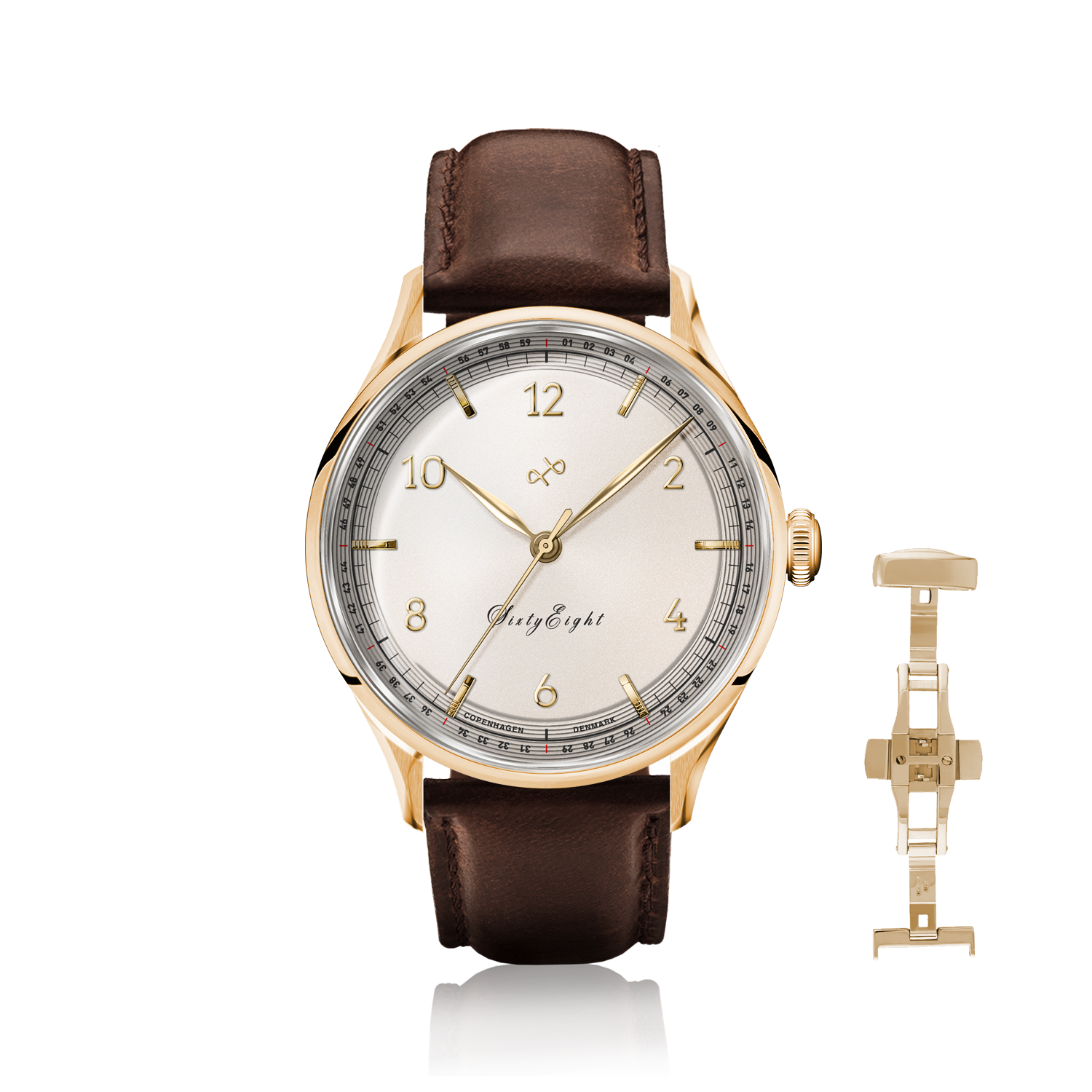 1968 Sixtyeight by AV86 vintage-inspired dress watch with sapphire crystal, minimalist dial, and brown leather strap
