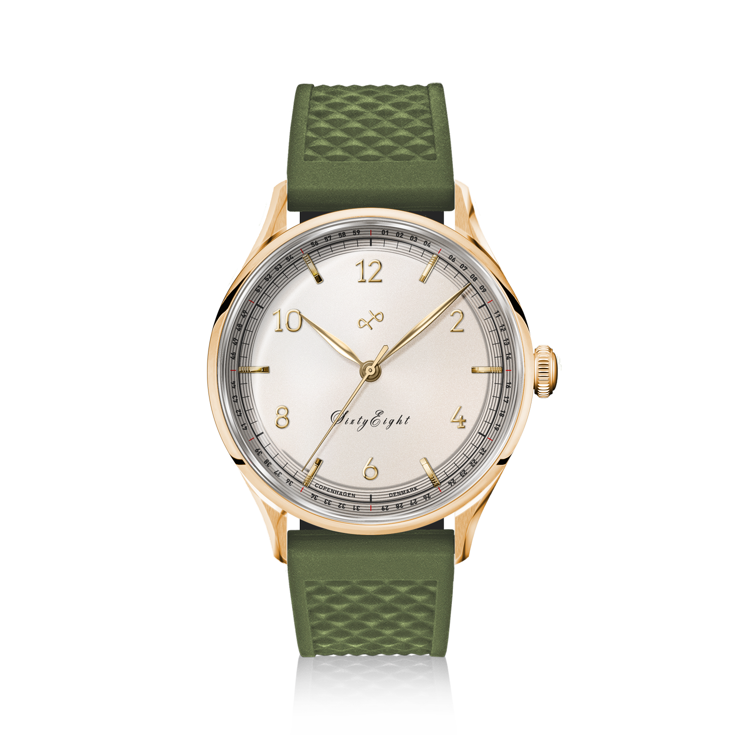 1968 Sixtyeight by AV86 vintage-inspired dress watch with sapphire crystal, gold-tone case, and textured rubber strap