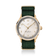 1968 Sixtyeight by AV86 vintage-inspired dress watch with gold case, sapphire crystal, and green woven fabric strap