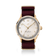 1968 Sixtyeight by AV86 vintage-inspired dress watch with sapphire crystal, gold case, white dial, and burgundy fabric strap