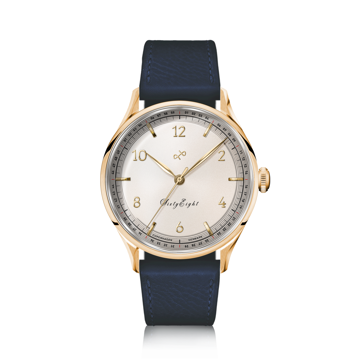 1968 Sixtyeight by AV86 vintage-inspired dress watch with quartz movement, sapphire crystal, and blue leather strap