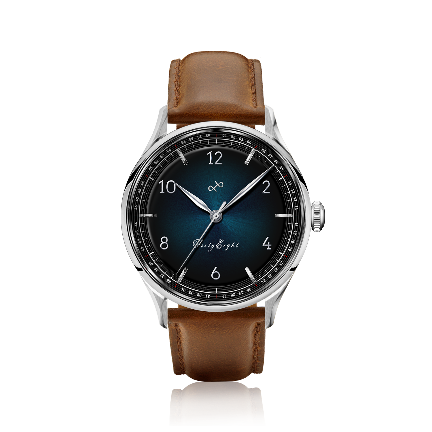 1968 Sixtyeight by AV86 vintage-inspired dress watch with sapphire crystal, sunray dial, and brown leather strap