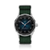 1968 Sixtyeight by AV86 vintage-inspired dress watch with sapphire crystal, blue sunray dial, and textured fabric strap