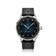 1968 Sixtyeight by AV86 vintage-inspired dress watch with sapphire crystal, blue sunray dial, and perforated black leather strap