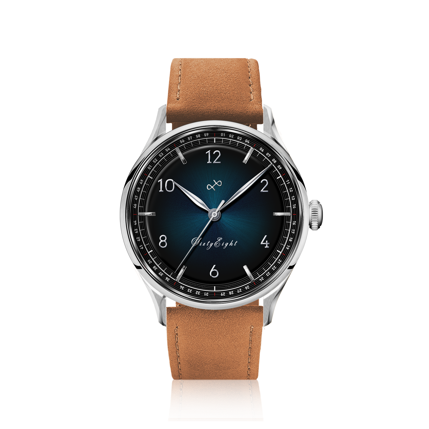 1968 Sixtyeight by AV86 vintage-inspired dress watch with sapphire crystal, sunray dial, and tan leather strap