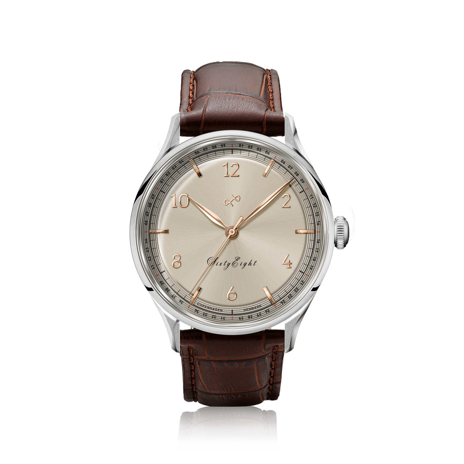 1968 Sixtyeight by AV86 vintage-inspired dress watch with sapphire crystal, elegant dial, and brown leather strap
