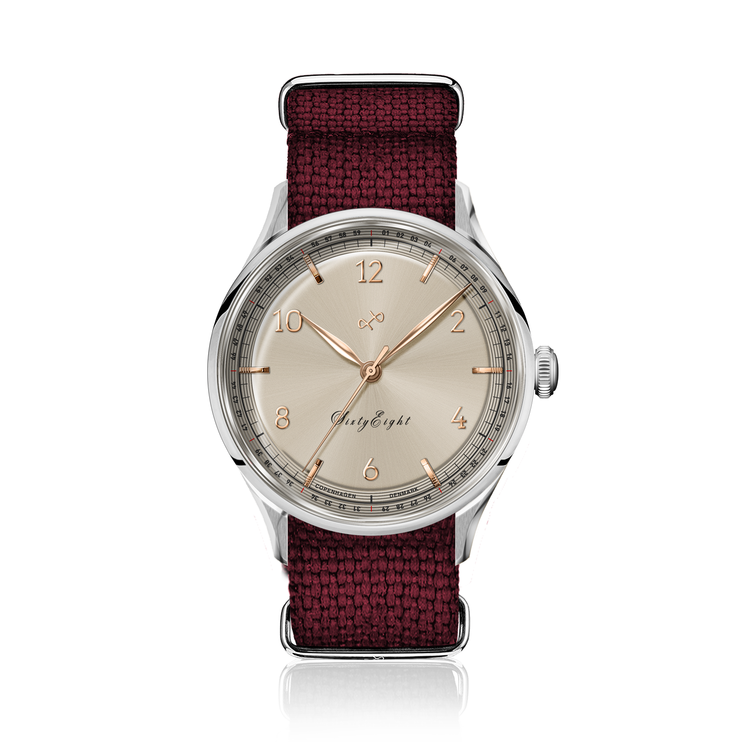 1968 Sixtyeight by AV86 vintage-inspired dress watch with sapphire crystal, textured dial, and woven fabric strap