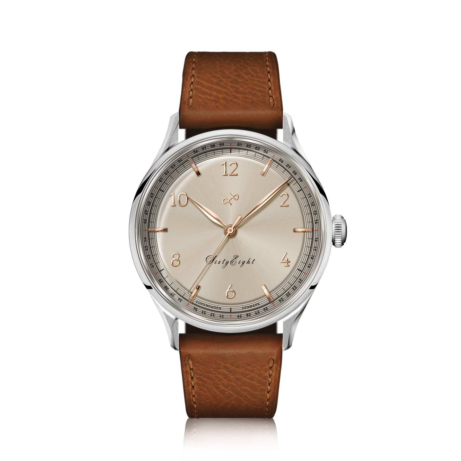 1968 Sixtyeight by AV86 vintage-inspired dress watch with sapphire crystal, minimalist dial, and brown leather strap