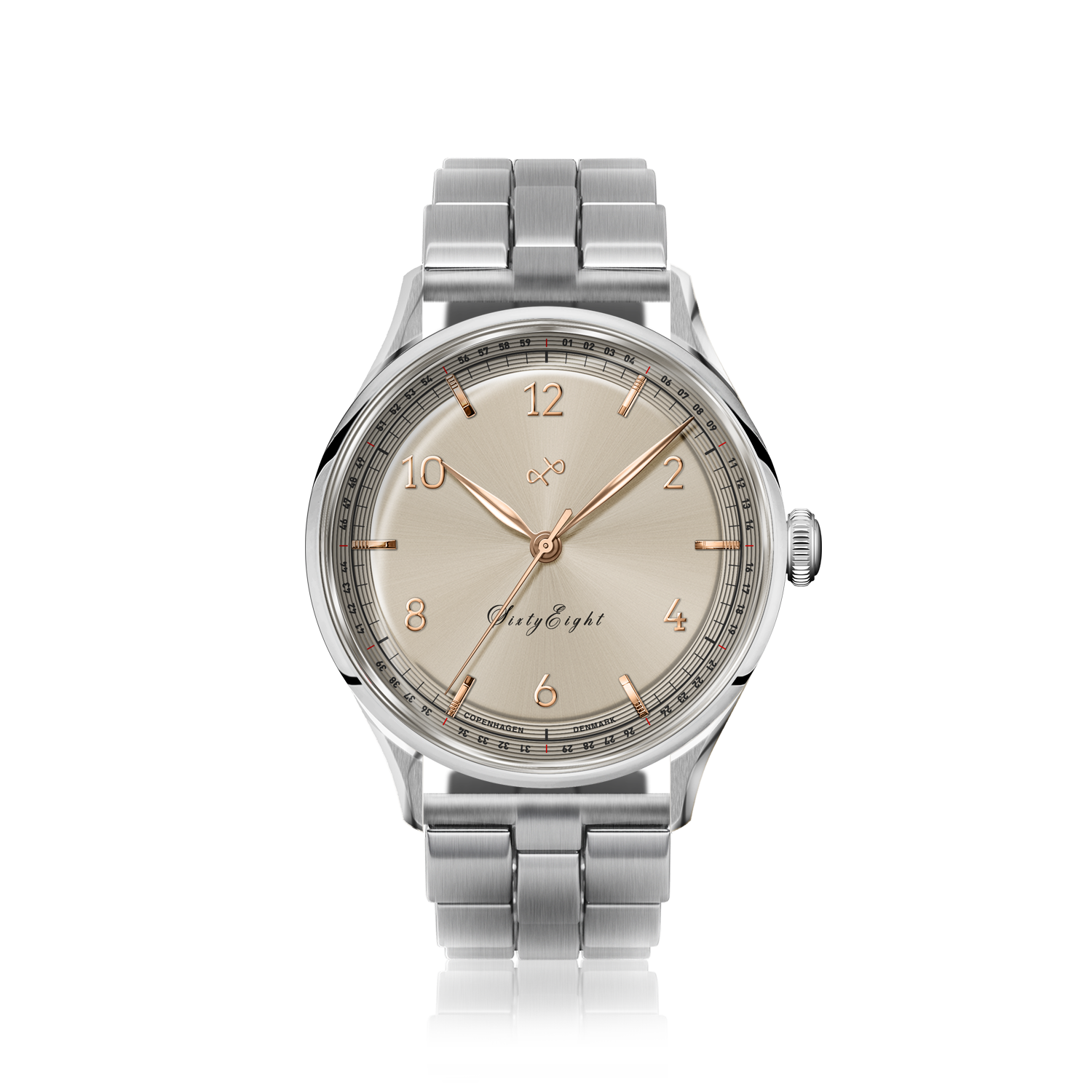 1968 Sixtyeight by AV86 vintage-inspired dress watch with sapphire crystal, delicate dial, and polished metal bracelet strap