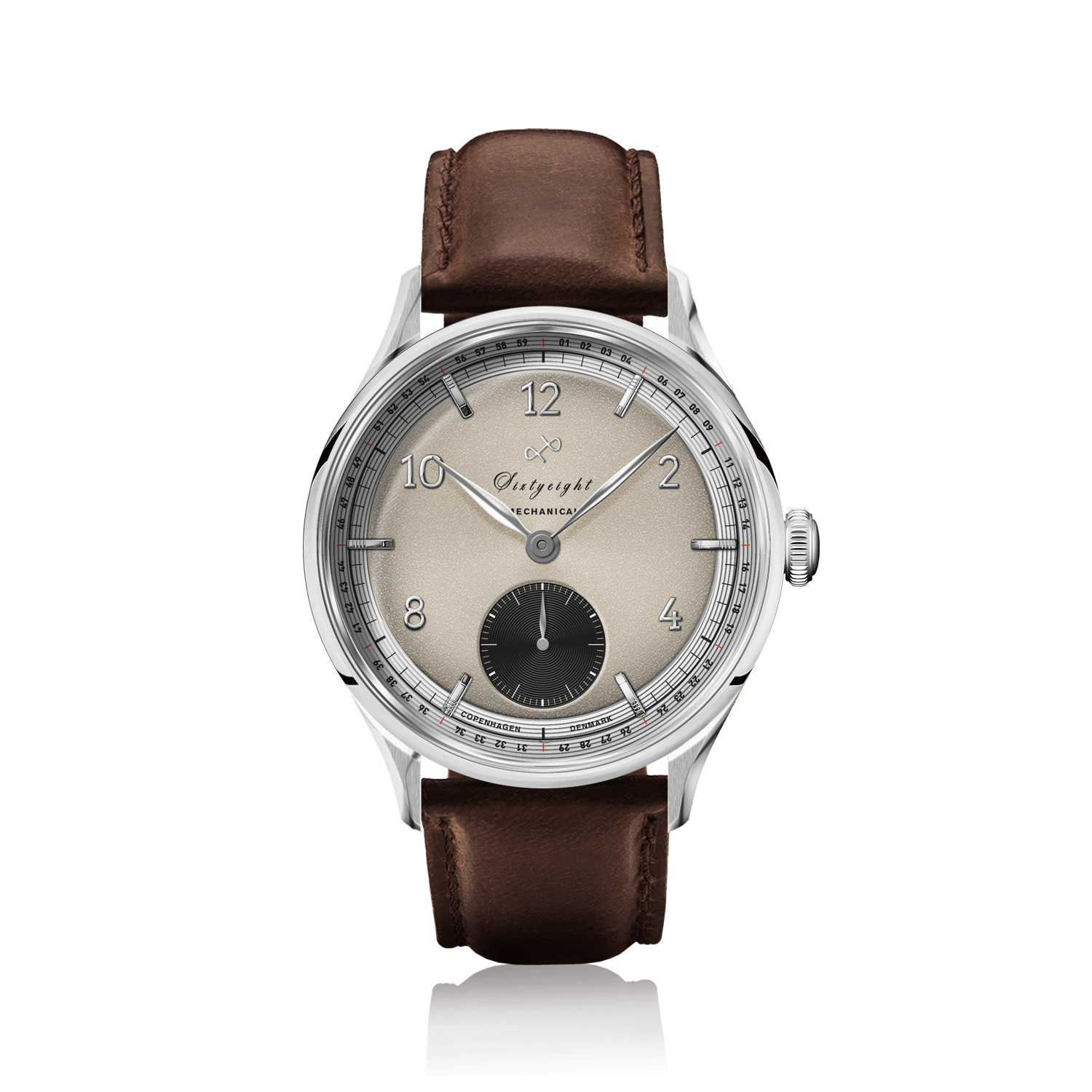 1968 Mechanical (Hand-Wound) by AV86 vintage-inspired dress watch with sapphire crystal, mechanical movement, and brown leather strap