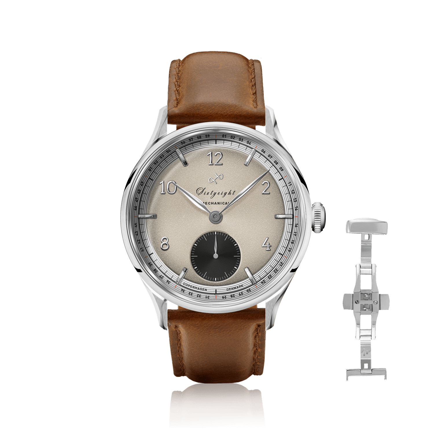 1968 Mechanical (Hand-Wound) by AV86 vintage-inspired dress watch with mechanical movement, domed sapphire crystal, and brown leather strap