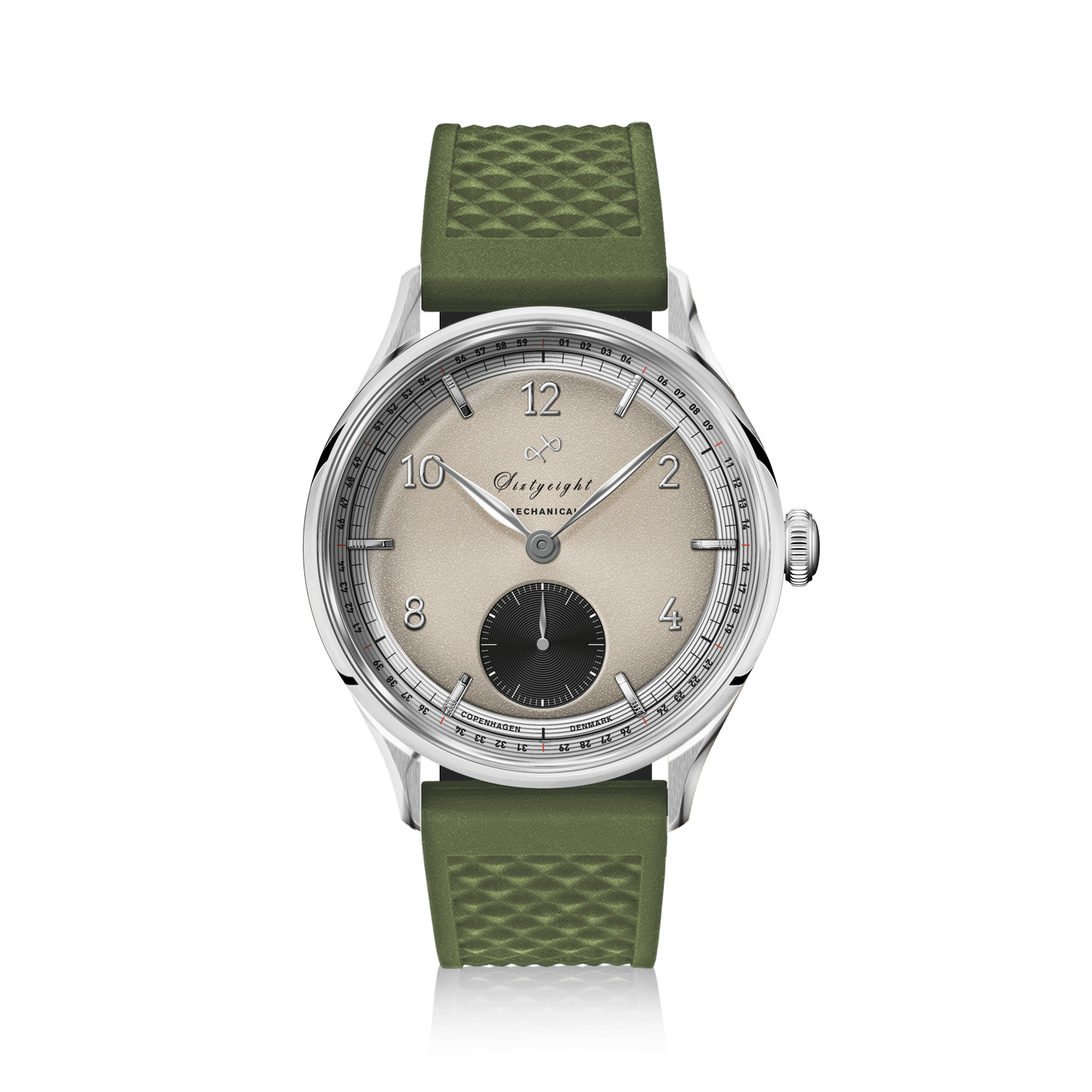 1968 Mechanical (Hand-Wound) by AV86 vintage-inspired dress watch with mechanical movement, sapphire crystal, and textured rubber strap