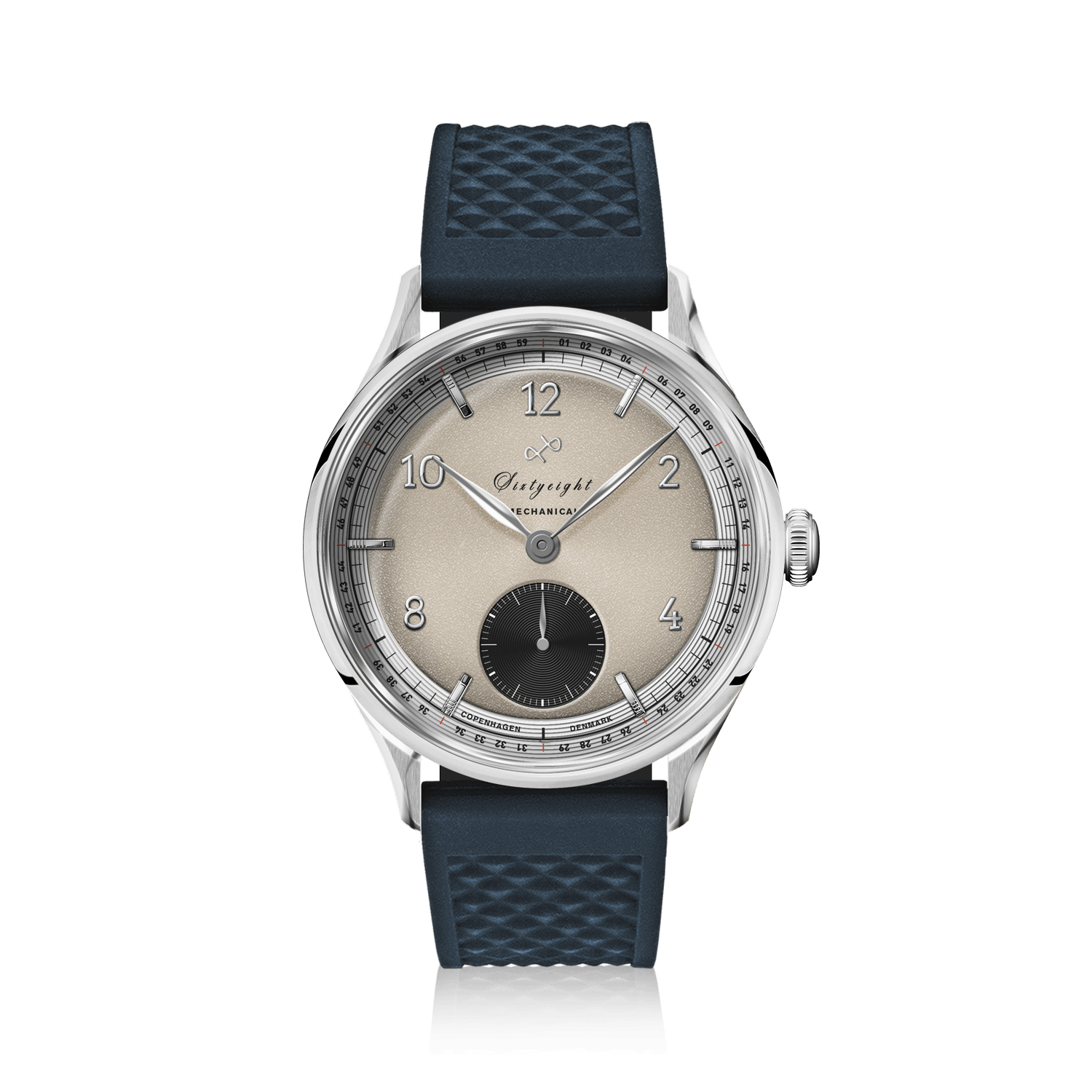 1968 Mechanical (Hand-Wound) by AV86 vintage-inspired dress watch with sapphire crystal, mechanical movement, and textured rubber strap