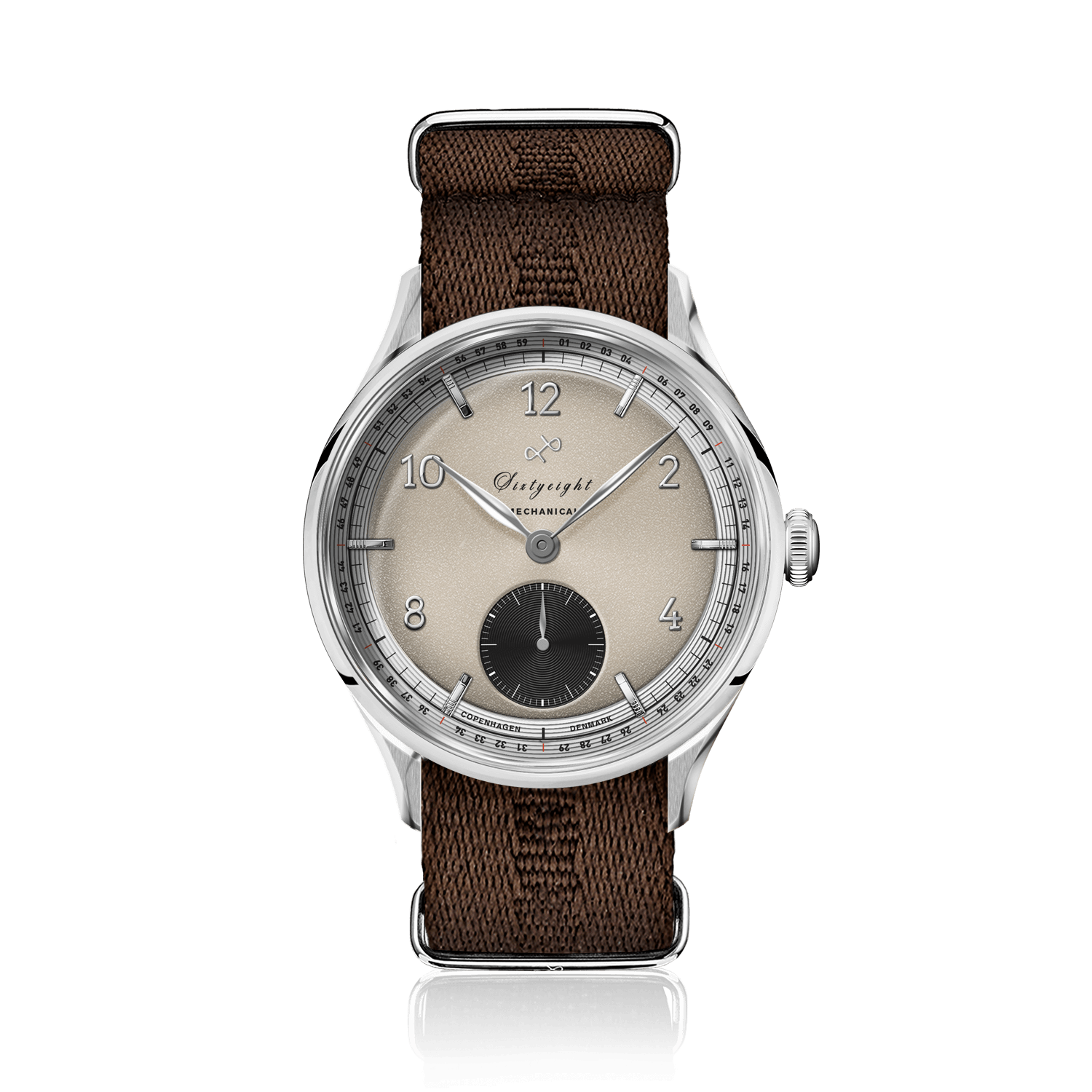 1968 Mechanical (Hand-Wound) by AV86 vintage-inspired dress watch with mechanical dial and textured fabric strap
