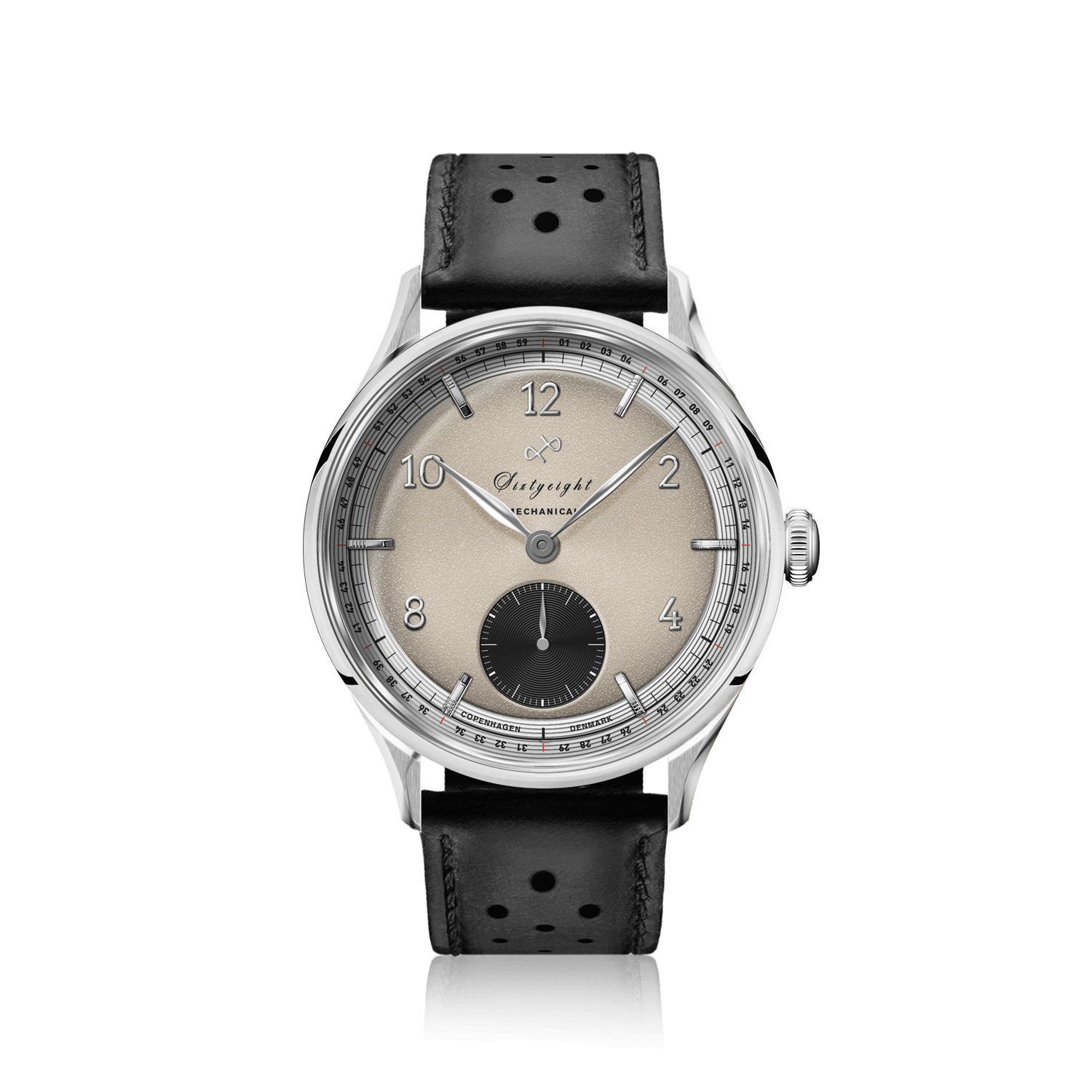 1968 Mechanical (Hand-Wound) by AV86 luxury vintage-inspired dress watch with mechanical movement, domed crystal, and perforated leather strap