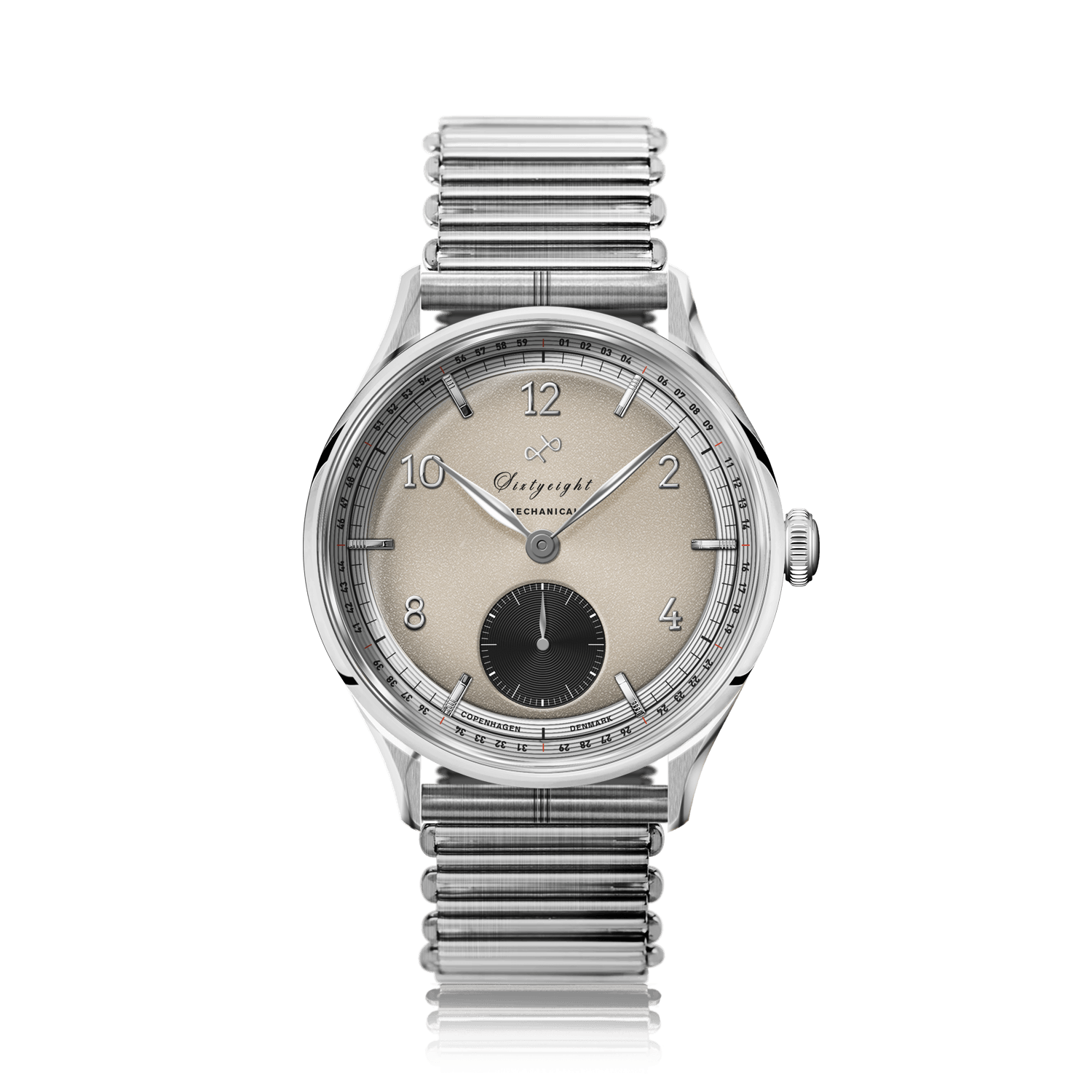1968 Mechanical (Hand-Wound) by AV86 vintage-inspired dress watch with mechanical movement, textured dial, and metal bracelet strap