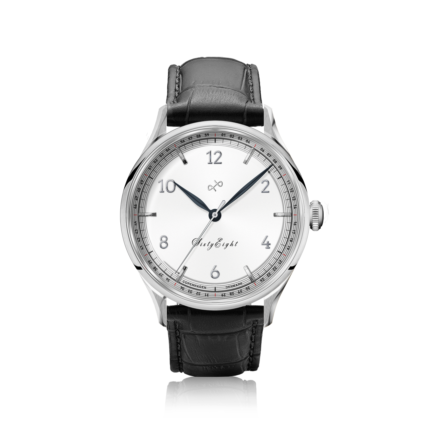 1968 Sixtyeight by AV86 vintage-inspired dress watch with sapphire crystal, minimalist dial, and black leather strap