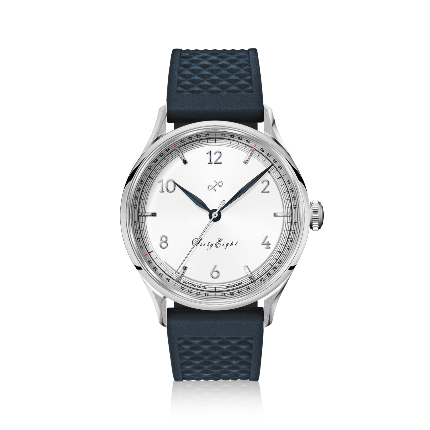 1968 Sixtyeight by AV86 vintage-inspired dress watch with sapphire crystal, subtle dial, and textured rubber strap