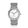 1968 Sixtyeight by AV86 vintage-inspired dress watch with sapphire crystal, polished steel case, and textured grey fabric strap