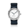 1968 Sixtyeight by AV86 vintage-inspired dress watch with sapphire crystal, subtle white dial, and textured fabric strap