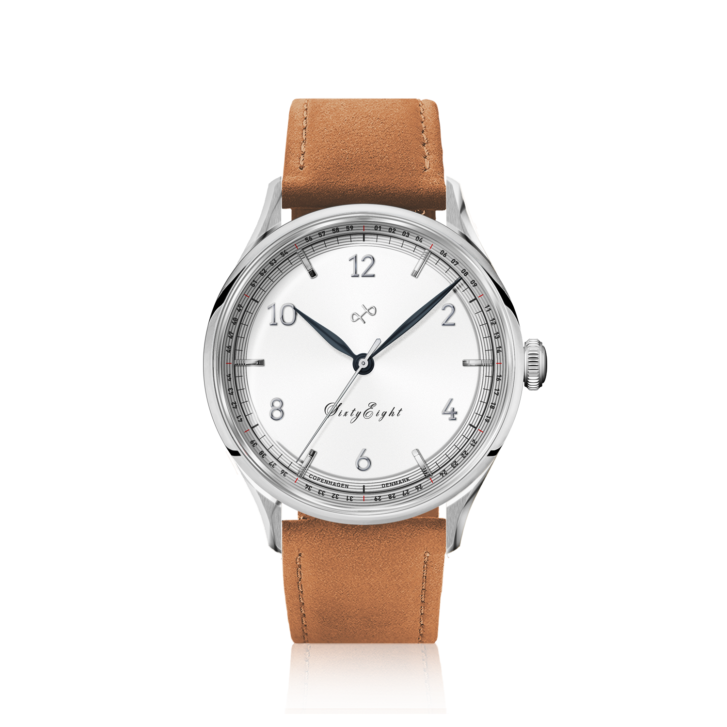 1968 Sixtyeight by AV86 vintage-inspired dress watch with sapphire crystal, subtle dial, and brown leather strap