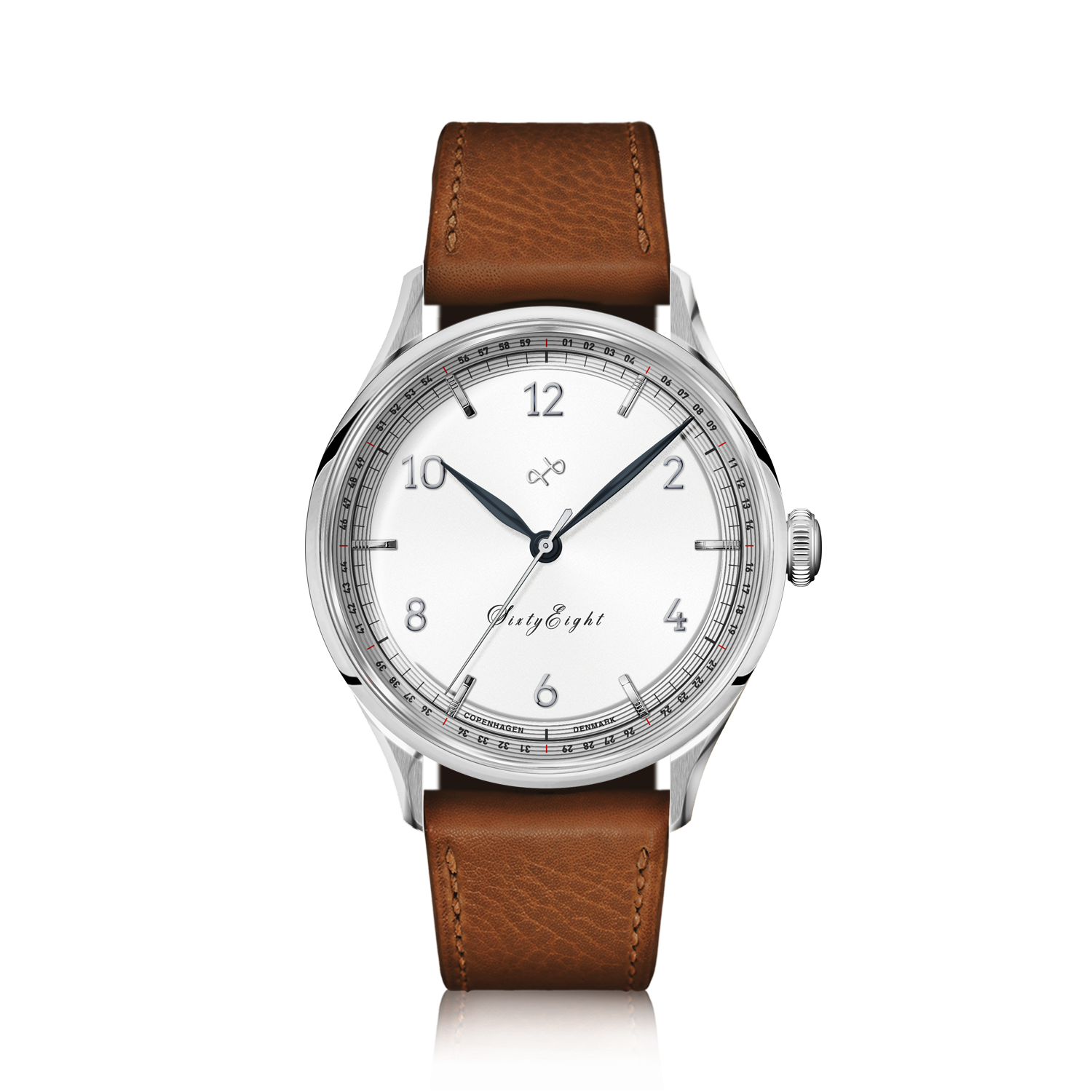1968 Sixtyeight by AV86 vintage-inspired dress watch with sapphire crystal, minimalist dial, and brown leather strap